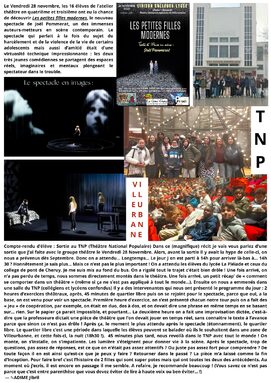 Le Vendredi 28 novembre, les 16 élèves de l’atelier théâtre en quatrième et troisième ont eu la chance de découvrir le nouveau spectacle de Joël Pommerat, un des immenses auteurs-metteurs en scène.jpg